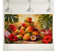 Tropical Fruit Wall Backdrop, Colorful Mango and Hibiscus Floral Party Decorations, Summer Indoor/Outdoor Photo Background for Events and Celebrations 71x43 Inch