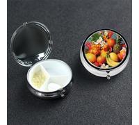 Tropical Fruits and Flowers Pill Case 3 Compartment Pill Box Portable Metal Pill Organizer Cute Travel Pill Container Vitamin Organizer for Purse Pocket Travel Gift