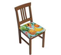 Tropical Fruits And Flowers Print Stretch Dining Chair Seat Covers Set Of 2, Soft Removable Washable Seat Covers For Dining Chairs, Dining Room Seat Cover Protector