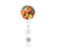 Tropical Fruits and Flowers Retractable Badge Reel Heavy Duty Badge Holder with Belt Clip Retractable Lanyards ID Card Holder with Keychain Name Badge Clips for Office Nurse Employee