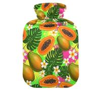 Tropical Fruits Flower Yellow Pattern Hot Water Bottle with Cover for Pain Relief Heating Bottle for Pregnant Women, 1L