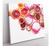 Tropical Fruits in Abstract Modern Canvas Wall Art Print Ready to Hang, Framed Picture for Living Room Bedroom Home Office Décor, 35x35 cm (14x14 Inch)