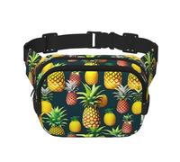 Tropical Fruits Pineapple print Fanny Pack Waist Packs with Extender for Men Women, Waist Bag Hip Pack with Zipper Pockets, Black, One Size