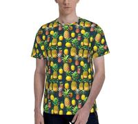 Tropical Fruits Pineapple Print Men Short Sleeve Crew Neck T-Shirt Stylish Casual Summer Various Occasions Wear Black
