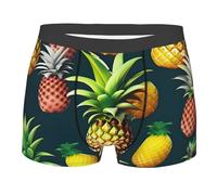 Tropical Fruits Pineapple Print Soft Men Boxer Briefs Stretch Fit Underwear Comfortable Casual Sports Daily Wear Black