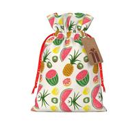 Tropical Fruits Print Holiday Burlap Gift Bag With Drawstring, Small Party Favor Pouches For Christmas Gifting-S Size