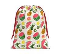Tropical Fruits Printing 11.8x15.8in Drawstring Gift Bag With Red Ribbon Closure For Halloween Xmas,For Adults Gifting