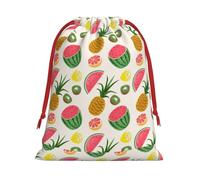 Tropical Fruits Printing Soft Drawstring Gift Bag With Red Ribbon Durable For Christmas Halloween For Adults Gifting