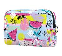 Tropical Fruits Watermelon Pineapple Strawberry Cosmetic Bag for Women, Travel Toiletries Bags Large Makeup Handy Pouch Organiser Bag with Zipper