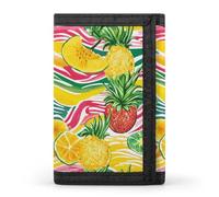 Tropical Fruits Waves Trifold Men's Wallets with 8 Card Slots & Key Hook Slim Travel Purse Money Clip
