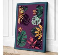 Tropical Garden Botanical Canvas Wall Art Print 30x20 Inch | Teal