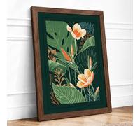 Tropical Garden Botanicals Botanical Framed Wall Art Print A1 (84.1×59.4cm) Walnut, Wall Decor for Living Room, Bedroom, Office & Home, Ready to Hang, Art Gift