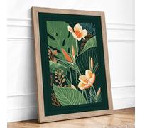 Tropical Garden Botanicals Botanical Framed Wall Art Print A2 (59.4×42cm) Oak, Wall Decor for Living Room, Bedroom, Office & Home, Ready to Hang, Art Gift