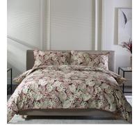 Tropical Garden Duvet Cover Set - 100% Cotton, Printed 180TC with Piped Finish & Button Closure - Blue or Red Leaf Design - Includes Pillowcases - Single to Super King Sizes [Ki-Re]