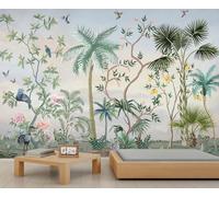 Tropical Garden Landscape Mural Natural Palm Tree Accent Wallpaper Flying Birds Butterfly Wallpaper Parrot Crane Kids Wall Paper for Bedroom Living Room Wall Mural Poster Decor 400X280cm