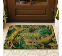 Tropical Gecko Welcome Doormat, Green Lizard Indoor & Outdoor Mat for Spring Decor, Non-Slip Water-Resistant Entrance Rug, Easy to Clean 29x17 Inch