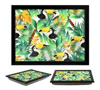 (Tropical) GEEZY Large Wooden Bean Bag Cushioned Lap Tray - 44 x 34cm