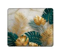 Tropical Gold Mouse Pad, Elegant Teal Palm Design with Stitched Edge, Non-Slip Washable Gaming Mouse Pad for Office and Home Use, Square, 8x10
