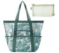 Tropical Green Beach Bags for Women Beach Tote Bag with Zip and Pocket Reusable Grocery Bag for women Tote Bags for Traveling