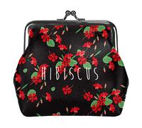 Tropical Green Hibiscus Floral Flower Women’s PU Leather Coin Wallets Girls Mini Buckle Coin Purse Pouch