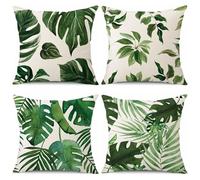 Tropical Green Leaf Cushion Covers 65x65cm Set of 4 Decorative Throw Pillow Covers 26x26inch Soft Velvet Square Cushion Cases for Home Living Room Sofa Couch Bed Pillowcases