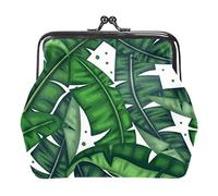 Tropical Green Leaf Women’s PU Leather Coin Wallets Girls Mini Buckle Coin Purse Pouch