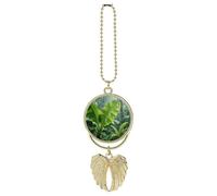 Tropical Green Leaves Rear View Mirror Car Charms with Angel Wings Design - Elegant Hanging Pendant Ornament for Women Men, Zinc Alloy Auto Interior Decor for Cars, SUV, Truck (Golden)