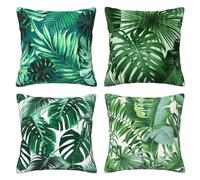 Tropical Green Leaves Throw Pillow Covers 18x18 Set of 4 Palm Leaf Decorative Throw Pillow Cushion Cases Cover for Sofa Couch Car Home Decor
