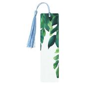 Tropical Green Leaves Wooden Bookmark Book Lovers Tassels Crafts Accessories Reading Book Club Party