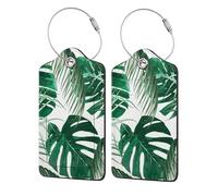Tropical Green Palm Leaves Jungle Leaf,Luggage Tags Pu Leather Name Tag Travel Suitcase Identifier ID Tags Durable Luggage Label 2 pcs