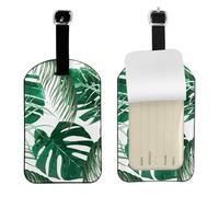 Tropical Green Palm Leaves Jungle Leaf,Luggage Tags Pu Leather Name Tag Travel Suitcase Identifier ID Tags Durable Baggage Label 2 pcs