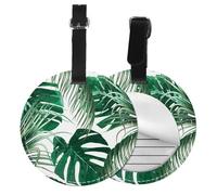 Tropical Green Palm Leaves Jungle Leaf,Luggage Tags Pu Leather Name Tag Travel Suitcase Identifier ID Tags Durable Baggage Label 2 pcs
