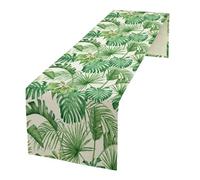 Tropical Green Plant Table Runner Botanical Banana Leaf Palm Tree Pattern Table Runner Table Cloth Decoration Dresser Garden Farmhouse Wedding Party Vacation Dinner Home 13x120 inches