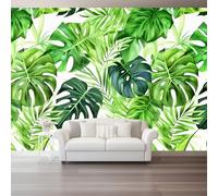 Tropical Green Plants Photo Wallpaper Nursery 200 X 140 Cm Green Monstera Palm Leaves - Non-Woven Premium Art Print Fleece Wall Mural Decoration Restaurant Hall Living Room Hallway