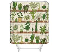 Tropical Green Succulent Plant Shower Curtain, Botanical Potted Plant Cactus Bathroom Curtain with 12 Hooks for Home Hotel Decoration