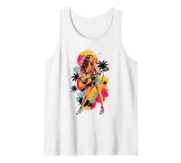 Tropical Guitar Girl Sunset Palm Summer Music Vibes Tank Top