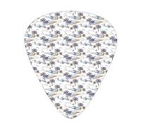 Tropical Guitar Picks Picks 12 Pack with Thin Box,Hand Drawn Exotic Island Summer Trees Ocean Sail s Mountains in Sweet Colors,Special Guitar Plectrums Gift Set for Guitarist