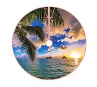 Tropical Hawaii Palm Tree Ocean Sea Sunset Print Christmas Tree Skirt,New Year Winter Christmas Tree Decoration,Suitable For Family Parties