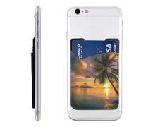 Tropical Hawaii Palm Tree Sea Sunset WhitePrinted Phone Card Holder Wallet Sleeve PU Leather Phone Pocket Compatible with iPhone Samsung Galaxy