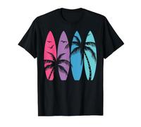 Tropical Hawaii Palm Tree Surfing Beach Surfboard Lover Value Graphic T-Shirt, Men, Black, L