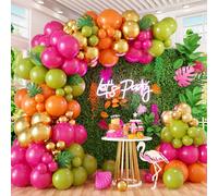 Tropical Hawaiian Balloons Arch Garland Kit, Olive Green and Hot Pink Orange Gold Balloons for Kids Hawaii Summer Beach Luau Aloha Pool Birthday Flamingo Baby Shower Party Decorations Supplies