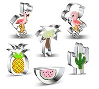 Tropical Hawaiian Cookie Cutter Set - 6 Piece - Flamingo, Palm Tree, Pineapple, Watermelon, Cactus Shaped Cookie Cutters Biscuit Fondant Mold for Summer Tropical Beach Party Supplies - Stainless Steel