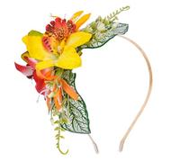 Tropical Hawaiian Flower Crown Headbands Summer Yellow Green Floral Headpieces Beach Pool Hula Dance Halloween Renfaire Fairy Woodland Party Decor Leis Theme Supplies