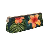 Tropical Hawaiian Flower Palm Leaves Print Triangular Pencil Case Stationery Organizer Pouch Daily Travel Office Accessory
