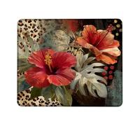 Tropical Hibiscus Floral Mouse Pad Red Orange Flowers Non-Slip Washable Mouse Pad for Home Computer Office Laptop Square 8x10 Inch