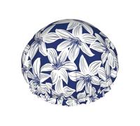 Tropical Hibiscus Flower Printed Hair Cover, Dual Layer Bathing Cap For Thick Hair, Reusable Headgear For Women