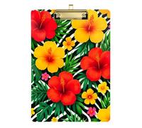 Tropical Hibiscus Flowers Acrylic Clipboard Writing Boards Hardboard Clipboards Standard Size with Low Profile Metal Clip for Classrooms, Restaurants, School