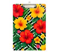 Tropical Hibiscus Flowers Acrylic Clipboard Writing Boards Paperboard Chic Design Clipboards with Low Profile Metal Clip for Teacher Student Lawyer Nurse