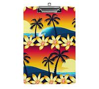 Tropical Hibiscus Palm Tree at Sunset A4 Size Clipboard Funny Aesthetic Working Studying Letter Standard Clip Board 12.5×8.5 in Hardboard for School Classroom Kids Writing Drawing
