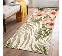 Tropical Hibiscus Runner Rugs for Hallway 60x150, Palm Leaves Carpet Runner Non Slip Washable, Zebra Print Floor Mat for Hallway Entryway Kitchen Laundry Room TWX100ld